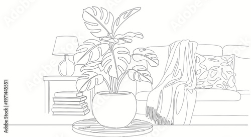 Large Potted Green Leafy House Plant.