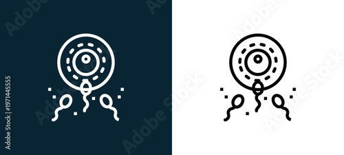 Two-color reproduction outline icon pair in black and white, editable stroke vector illustration for web, mobile apps, UI design, branding, and print from science