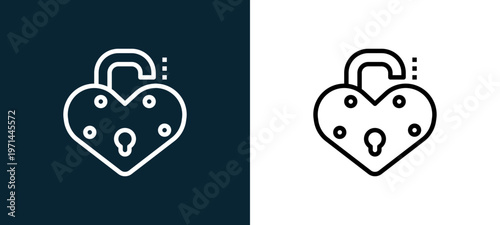 Two-color lock outline icon pair in black and white, editable stroke vector illustration for web, mobile apps, UI design, branding, and print from love