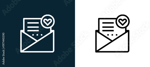 Two-color mail outline icon pair in black and white, editable stroke vector illustration for web, mobile apps, UI design, branding, and print from love