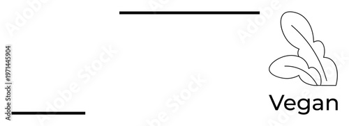 Sustainability, veganism, eco-friendly initiatives, plant-based eating, food packaging, branding. Minimal line art leaves and the word vegan. Veganism and sustainability concept