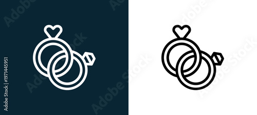 Two-color rings outline icon pair in black and white, editable stroke vector illustration for web, mobile apps, UI design, branding, and print from love