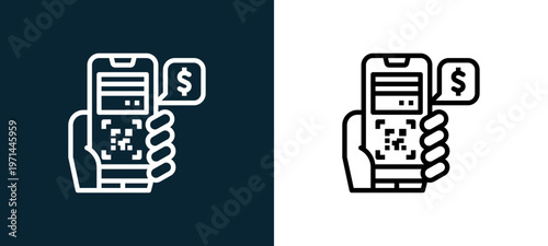 Two-color money outline icon pair in black and white, editable stroke vector illustration for web, mobile apps, UI design, branding, and print from finance