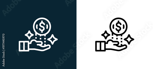 Two-color money outline icon pair in black and white, editable stroke vector illustration for web, mobile apps, UI design, branding, and print from finance