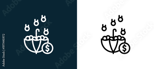 Two-color chance outline icon pair in black and white, editable stroke vector illustration for web, mobile apps, UI design, branding, and print from finance