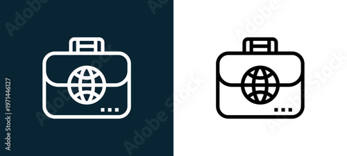 Two-color briefcase outline icon pair in black and white, editable stroke vector illustration for web, mobile apps, UI design, branding, and print from finance