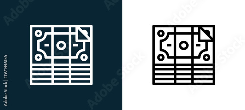 Two-color money outline icon pair in black and white, editable stroke vector illustration for web, mobile apps, UI design, branding, and print from finance