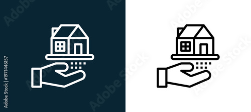 Two-color real state outline icon pair in black and white, editable stroke vector illustration for web, mobile apps, UI design, branding, and print from finance