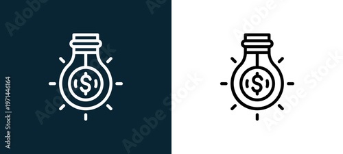 Two-color investment outline icon pair in black and white, editable stroke vector illustration for web, mobile apps, UI design, branding, and print from finance
