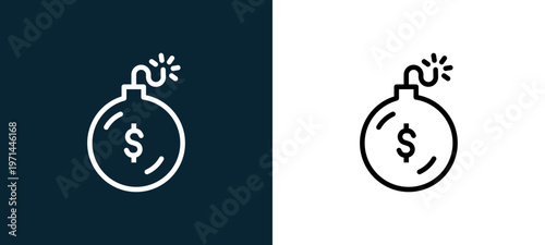 Two-color risk outline icon pair in black and white, editable stroke vector illustration for web, mobile apps, UI design, branding, and print from finance