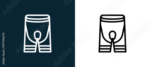 Two-color pants outline icon pair in black and white, editable stroke vector illustration for web, mobile apps, UI design, branding, and print from bicycle