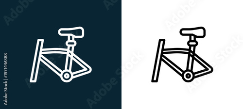 Two-color bike outline icon pair in black and white, editable stroke vector illustration for web, mobile apps, UI design, branding, and print from bicycle