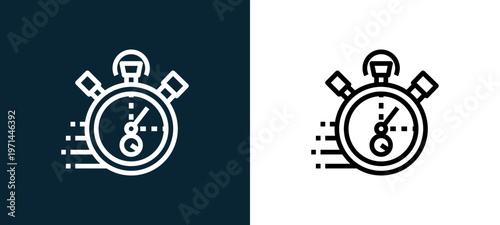 Two-color stopwatch outline icon pair in black and white, editable stroke vector illustration for web, mobile apps, UI design, branding, and print from bicycle
