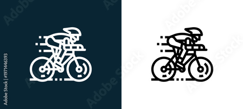Two-color racing outline icon pair in black and white, editable stroke vector illustration for web, mobile apps, UI design, branding, and print from bicycle