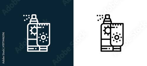 Two-color lotion outline icon pair in black and white, editable stroke vector illustration for web, mobile apps, UI design, branding, and print from bicycle