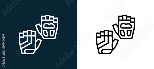 Two-color gloves outline icon pair in black and white, editable stroke vector illustration for web, mobile apps, UI design, branding, and print from bicycle