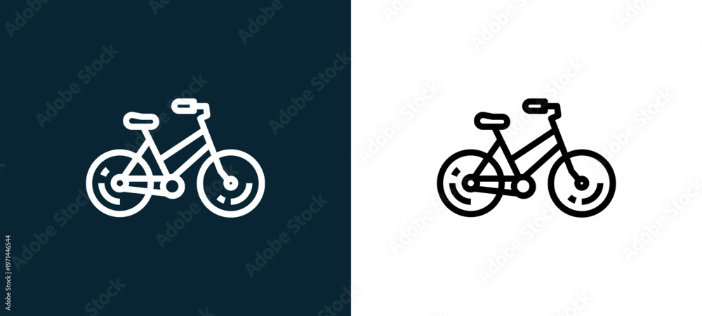 Fototapeta premium Two-color bicycle outline icon pair in black and white, editable stroke vector illustration for web, mobile apps, UI design, branding, and print from bicycle