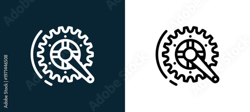 Two-color crank outline icon pair in black and white, editable stroke vector illustration for web, mobile apps, UI design, branding, and print from bicycle