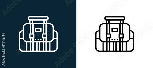 Two-color bag outline icon pair in black and white, editable stroke vector illustration for web, mobile apps, UI design, branding, and print from photo