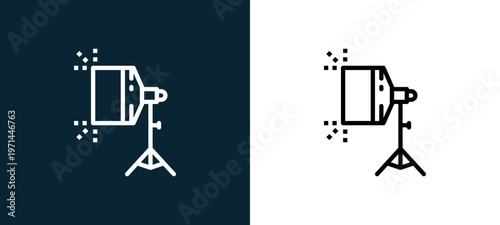 Two-color light box outline icon pair in black and white, editable stroke vector illustration for web, mobile apps, UI design, branding, and print from photo