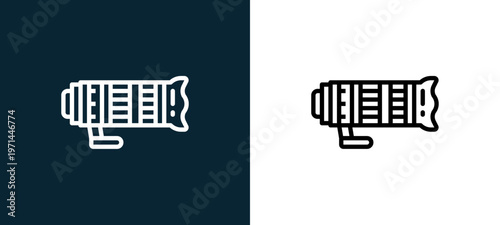 Two-color len outline icon pair in black and white, editable stroke vector illustration for web, mobile apps, UI design, branding, and print from photo