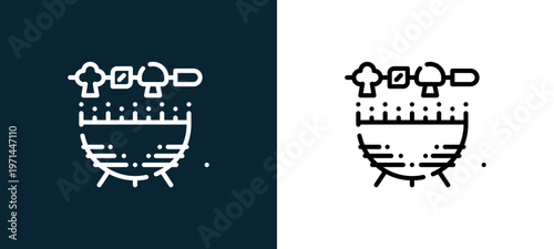 Two-color outline icon pair in black and white, editable stroke vector illustration for web, mobile apps, UI design, branding, and print from camping