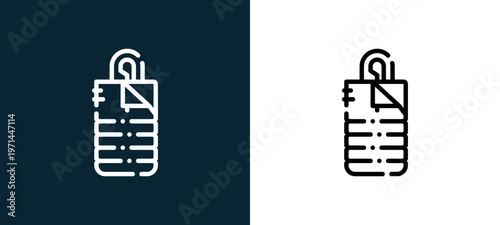 Two-color sleeping bag outline icon pair in black and white, editable stroke vector illustration for web, mobile apps, UI design, branding, and print from camping