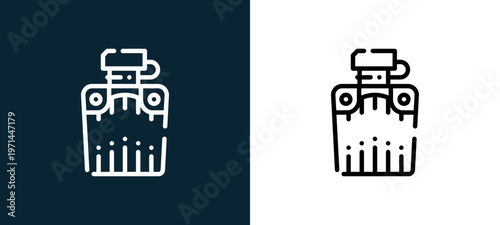 Two-color canteen outline icon pair in black and white, editable stroke vector illustration for web, mobile apps, UI design, branding, and print from camping