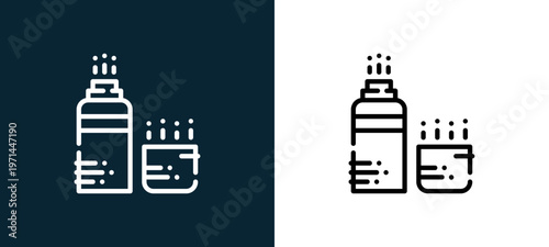 Two-color thermo outline icon pair in black and white, editable stroke vector illustration for web, mobile apps, UI design, branding, and print from camping