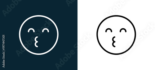 Two-color kiss outline icon pair in black and white, editable stroke vector illustration for web, mobile apps, UI design, branding, and print from classics