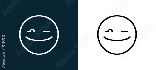 Two-color wink outline icon pair in black and white, editable stroke vector illustration for web, mobile apps, UI design, branding, and print from classics
