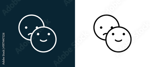 Two-color feelings outline icon pair in black and white, editable stroke vector illustration for web, mobile apps, UI design, branding, and print from classics