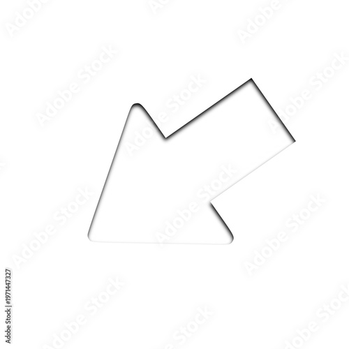 the direction of the arrow is slanted to the bottom left isolated on white background