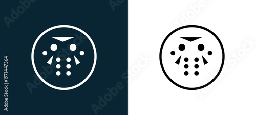 Two-color samurai outline icon pair in black and white, editable stroke vector illustration for web, mobile apps, UI design, branding, and print from classics