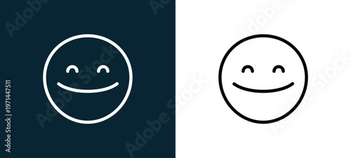 Two-color happy outline icon pair in black and white, editable stroke vector illustration for web, mobile apps, UI design, branding, and print from classics