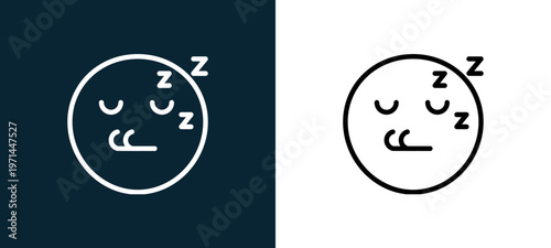 Two-color sleep outline icon pair in black and white, editable stroke vector illustration for web, mobile apps, UI design, branding, and print from classics