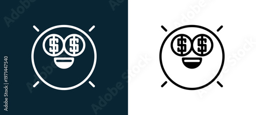 Two-color greed outline icon pair in black and white, editable stroke vector illustration for web, mobile apps, UI design, branding, and print from classics