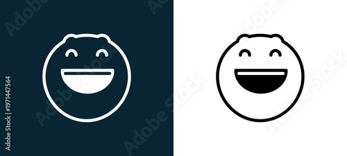 Two-color laughing outline icon pair in black and white, editable stroke vector illustration for web, mobile apps, UI design, branding, and print from classics