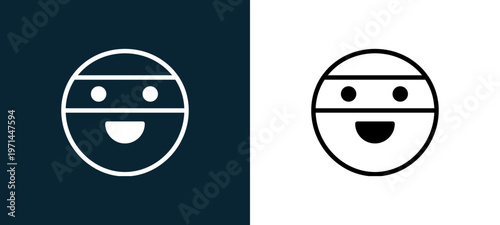 Two-color ninja outline icon pair in black and white, editable stroke vector illustration for web, mobile apps, UI design, branding, and print from classics