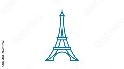 Eiffel Tower Line Art Illustration Representing Paris Landmark on Isolated White Background