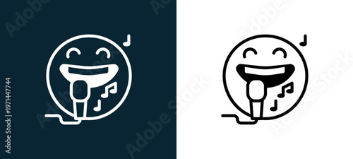 Two-color singer outline icon pair in black and white, editable stroke vector illustration for web, mobile apps, UI design, branding, and print from classics
