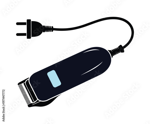 Electric hair clipper with blue accent and power cord grooming barber.