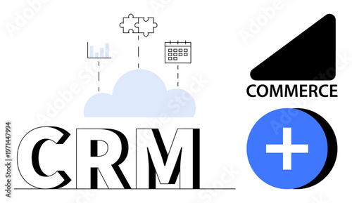 CRM concept. CRM cloud solutions for business efficiency, data integration, and communication. CRM enhancing e-commerce, project management, strategy, and productivity. For tech platforms startups