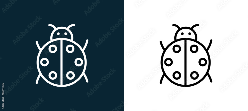 Fototapeta premium Two-color ladybug outline icon pair in black and white, editable stroke vector illustration for web, mobile apps, UI design, branding, and print from seasons