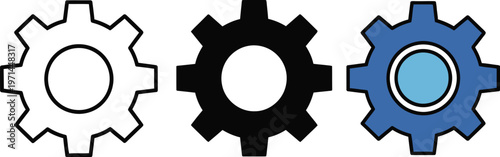 Gear icons vector illustration representing mechanical process, system configuration, technology, and engineering graphic design elements on a white background.