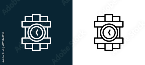 Two-color dinamite outline icon pair in black and white, editable stroke vector illustration for web, mobile apps, UI design, branding, and print from military