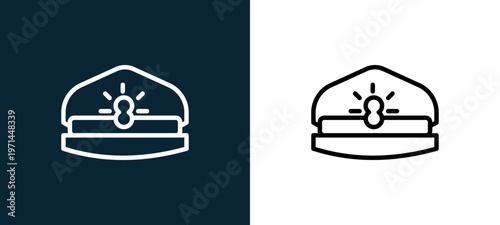 Two-color captain outline icon pair in black and white, editable stroke vector illustration for web, mobile apps, UI design, branding, and print from military