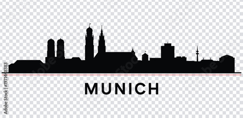 Vector illustration black silhouette of munich city skyline with prominent towers and buildings