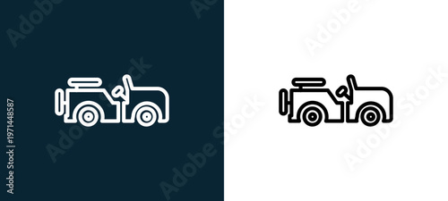 Two-color outline icon pair in black and white, editable stroke vector illustration for web, mobile apps, UI design, branding, and print from military