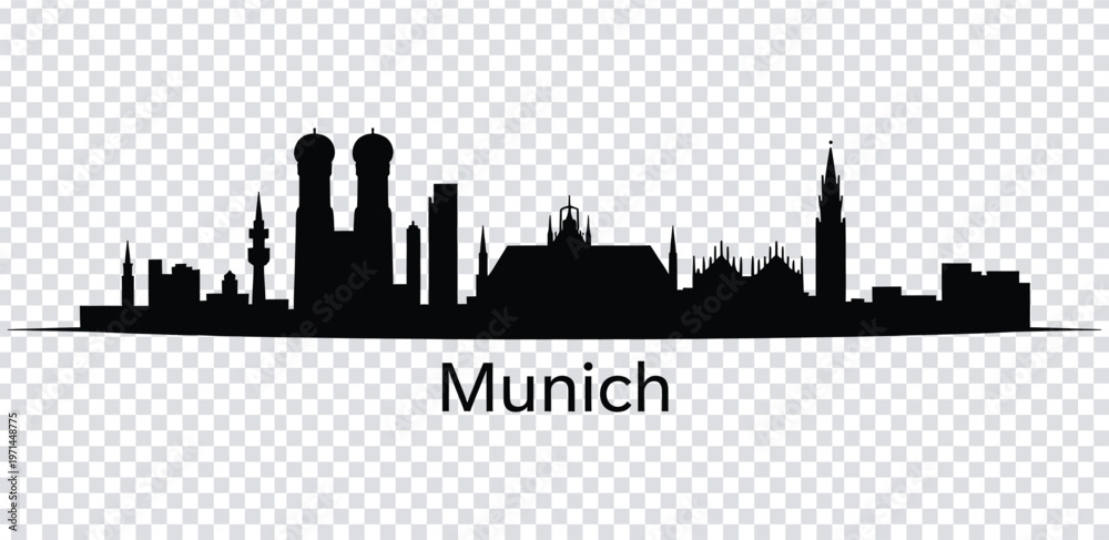 Naklejka premium Vector illustration black silhouette of munich city skyline